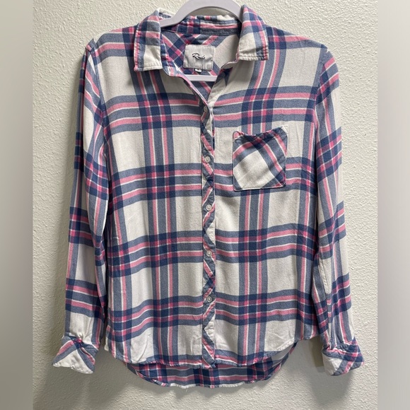 Rails Shirt Plaid Button Front Long Sleeve Blouse Hunter White Sky Pink Small - Picture 4 of 10